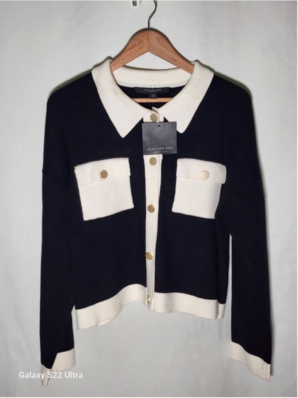 Women's MARC NEW YORK Black Ivory Tipped Cardigan L